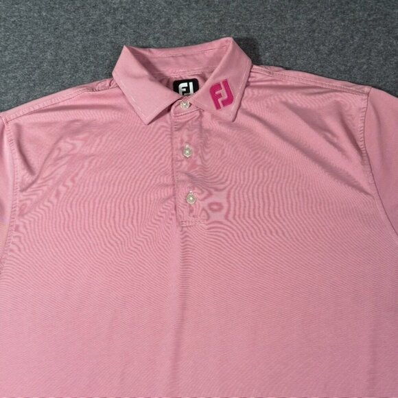 FootJoy Mens Short Sleeve Polo Shirt Pink Stripe Size Large Embroider Collar Lux - Picture 1 of 11